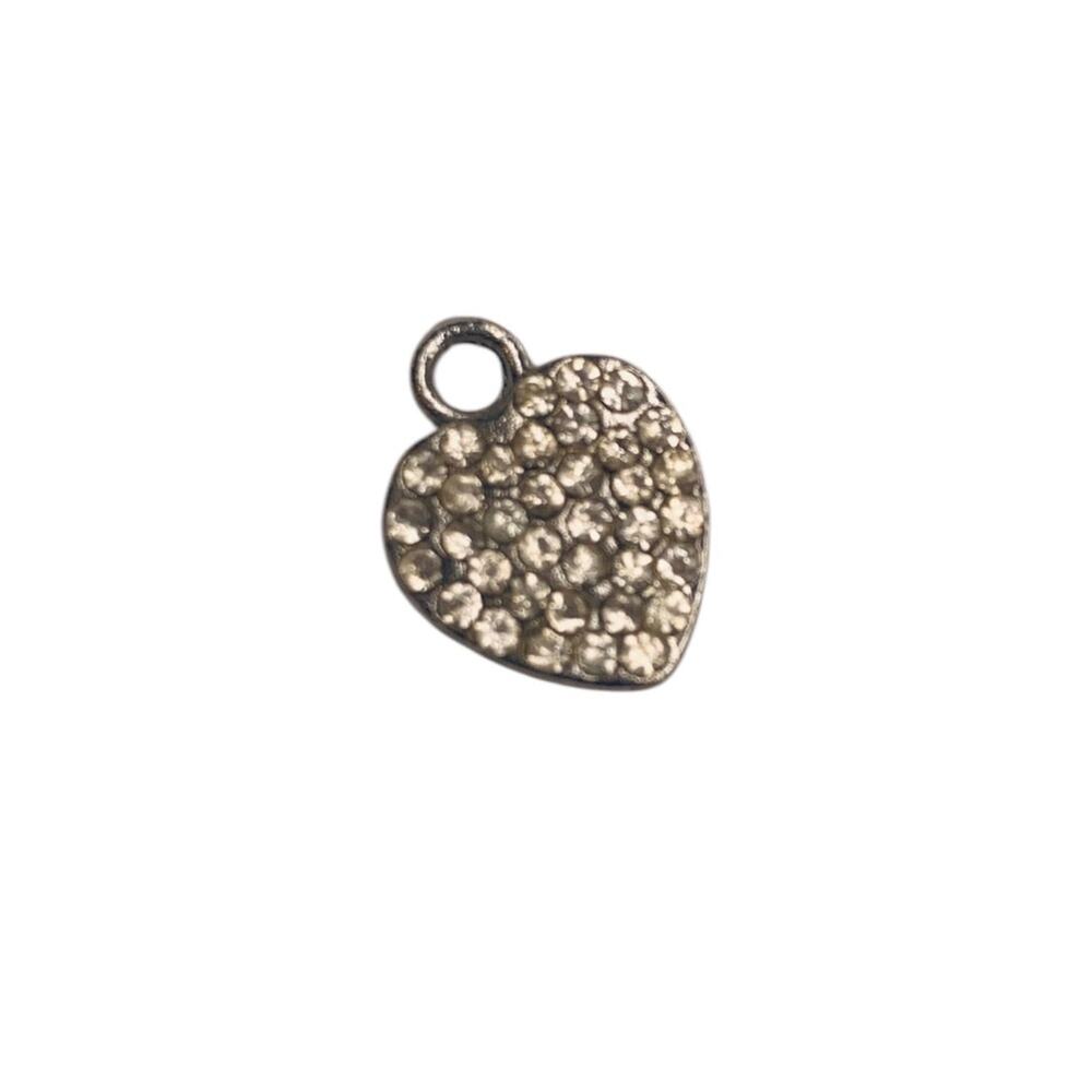 Silvertone Crystal Heart Pendant Charm .75 Inches